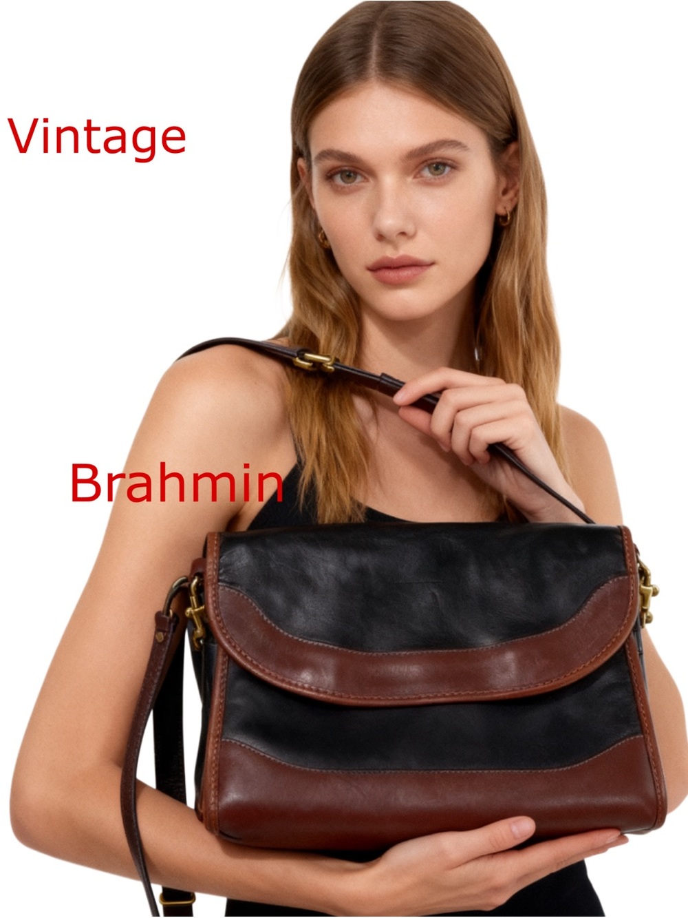 Brahmin Black and Brown Leather Crossbody Clutch